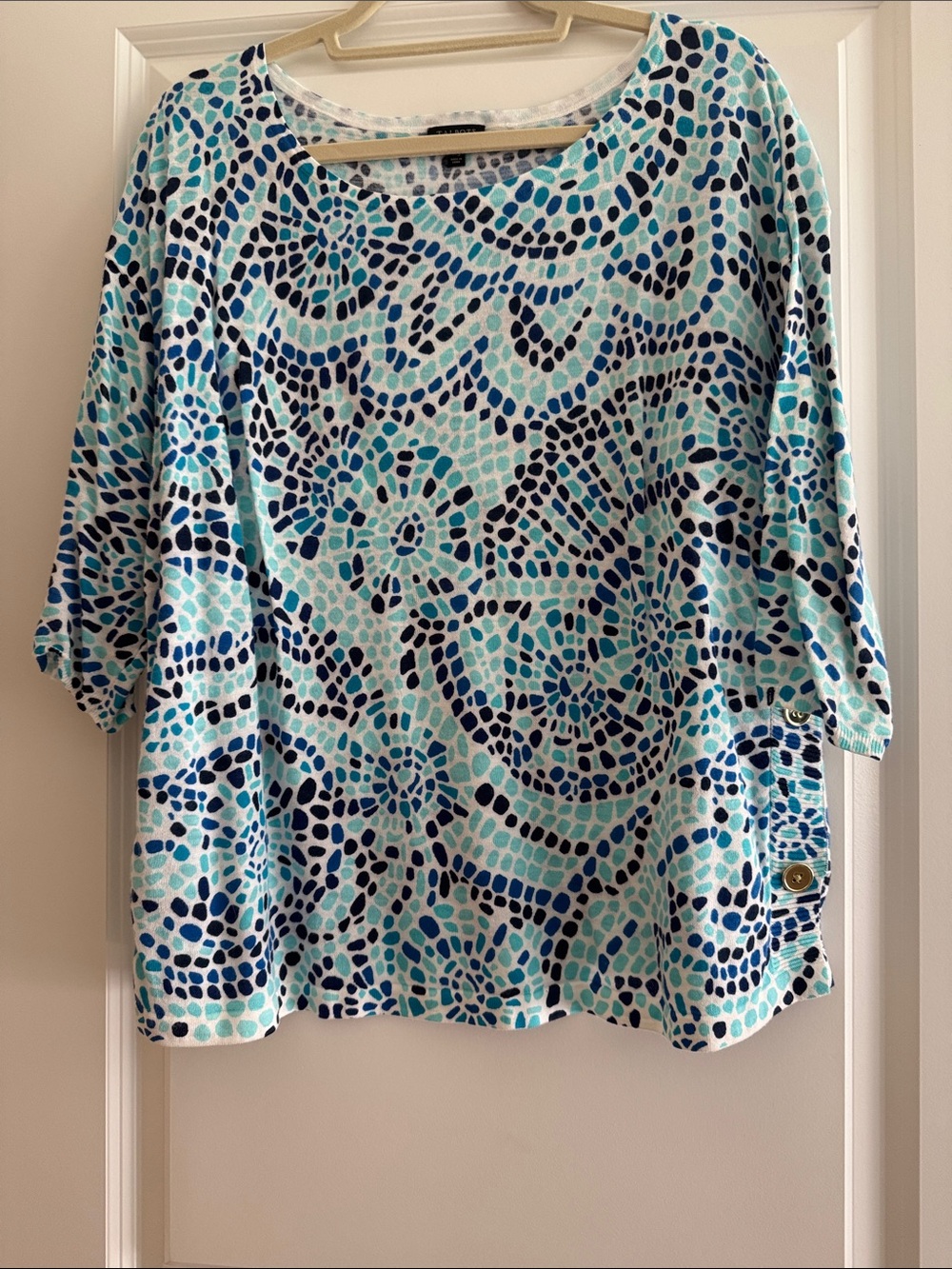 Talbots Women's Blue Mosaic Print Scoop Neck Top